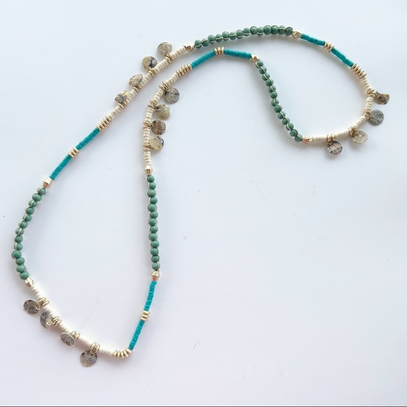 Chico's Jewelry - Chico's Utopia Aqua Neutral Shell, Wood And Bead Single-Strand Necklace